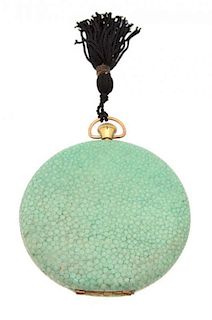 A Lady's Green Shagreen Compact Diameter 2 1/2 inches.