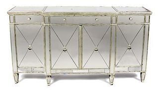 A Venetian Style Glass Mounted Breakfront Console Cabinet Height 38 x width 70 x depth 20 inches.