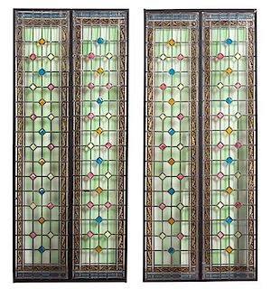 Two Pairs of French Stained Glass Windows Height 67 x width 27 3/4 inches.
