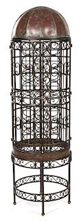 A French Wrought Iron and Copper Birdcage-Form Wine Rack Height 70 inches.