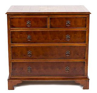 A William & Mary Style Oyster Veneered Chest of Drawers Height 36 1/4 x width 37 1/4 x depth 21 inches.