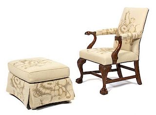 A George II Style Carved Mahogany Gainsborough Chair Height 40 inches.