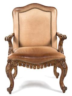 A Georgian Style Carved and Painted Library Chair Height 43 1/2 inches.