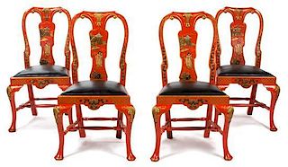 A Group of Four Queen Anne Style Side Chairs Height 40 inches.