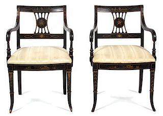 A Pair of Regency Style Open Armchairs Height 34 inches.