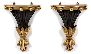 A Pair of Regency Style Ebonized and Gilt Wall Brackets Height 11 inches.