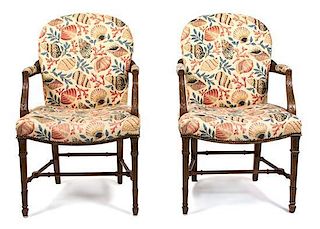 A Pair of Adam Style Mahogany Open Armchairs
