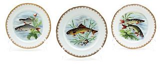 A Group of Twelve Limoges Hand Painted Fish Plates Diameter 7 1/2 inches.