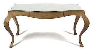 A Contemporary Leather Wrapped Writing Desk Height 30 x width 63 x depth 38 inches.
