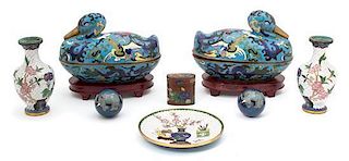 A Group of Chinese Cloissone Enamel Articles Length of largest 7 inches.