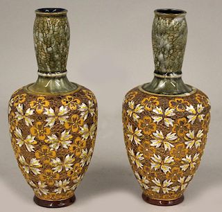 PAIR OF ROYAL DOULTON DECORATED VASES