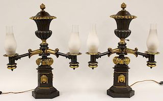 PAIR OF 19TH C. BRONZE ARGAND LAMPS