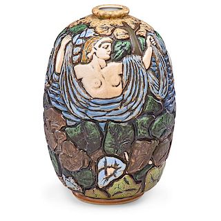 MOUGIN Art Deco vase with bathing woman
