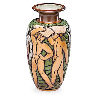 MOUGIN Tall Art Deco vase with nudes