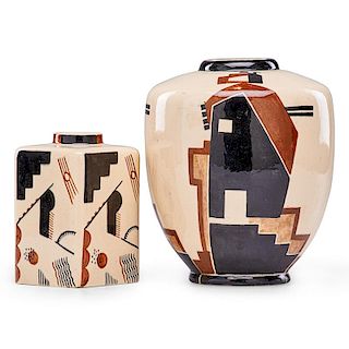 ROBERT LALLEMANT Two Art Deco Cubist vases
