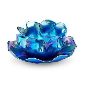 TIFFANY STUDIOS Blue Favrile bowl and plate