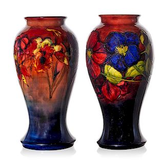 MOORCROFT Two vases with orchids and clematis