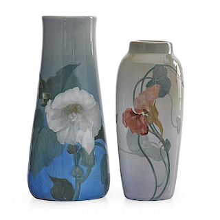 F. ROTHENBUSCH; ROOKWOOD Two Iris Glaze vases