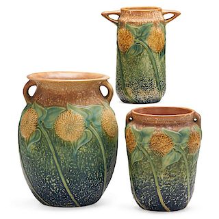 ROSEVILLE Three Sunflower vases