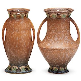 ROSEVILLE Two tan 9" Ferella vases