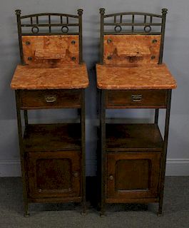 Pair Of Victorian Marble and Brass End Tables