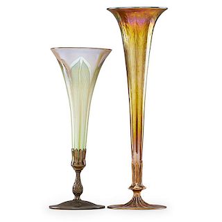 TIFFANY STUDIOS Two Favrile glass vases