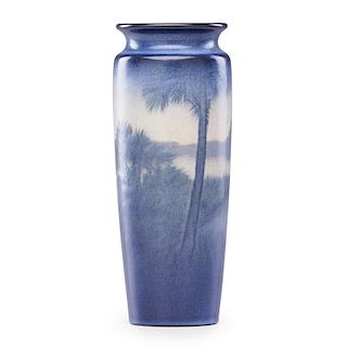 E.T. HURLEY; ROOKWOOD Tropical Scenic Vellum vase