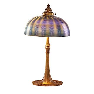TIFFANY STUDIOS Table lamp with blue Favrile shade