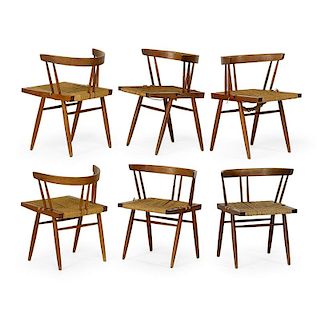 GEORGE NAKASHIMA Set of six Grass-Seated chairs