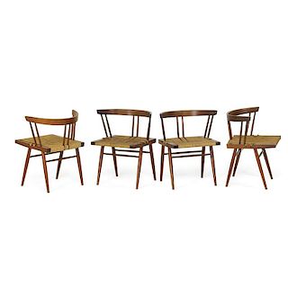 GEORGE NAKASHIMA Set of four Grass-seated chairs