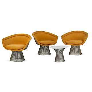 WARREN PLATNER Three armchairs and side table
