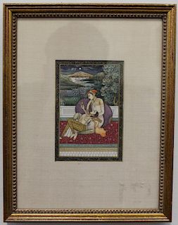 Antique Framed Mughal Painting of Two Women