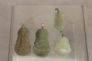 (4) Jade Like Carved Stone Buddha Pendants