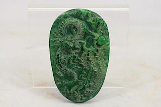 Spinach Colored Translucent Carved Pendant