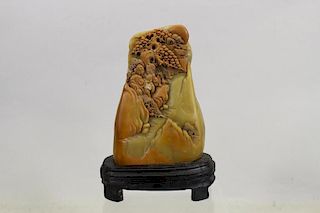 Chinese Style Carved Stone w/ Base