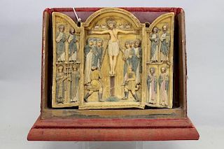 Antique European Wax Icon, Carving of Crucifixion