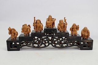 (7) Chinese Wooden Carved Figures on Stand