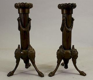 Pair of Footed French Empire Bronze Candlesticks