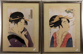 (2) Framed Antique Japanese Woodblocks