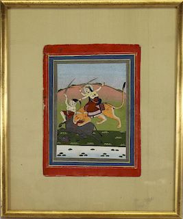 Painting of a Figural Hunt Scene, India