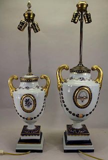 (2) Chinese Export Twin Handled Armorial Lamps