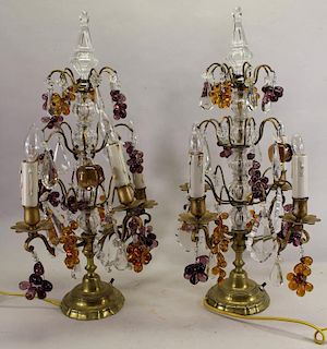 Pair, French Girandole Lamps with Grapes