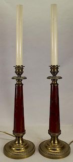 Pair of Red Marble Candlesticks