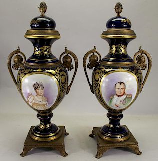 (2) Sevres Style Urns, Napoleon & Josephine