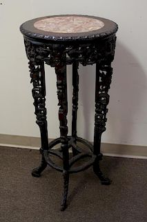 Carved Chinese Table with Marble Inset