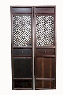 (2) Carved Chinese Hardwood Mirrored Panels