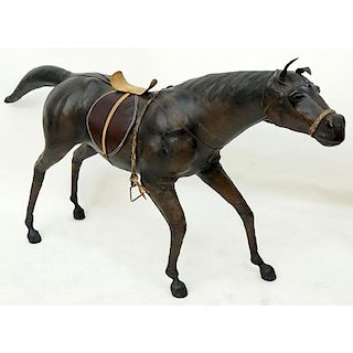 Large Vintage Leather Wrapped Model of a Horse.