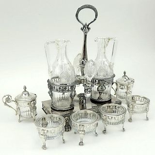 Circa 1810 French Jean-Pierre Nicolas Bibron Silver And Crystal Condiment Set.