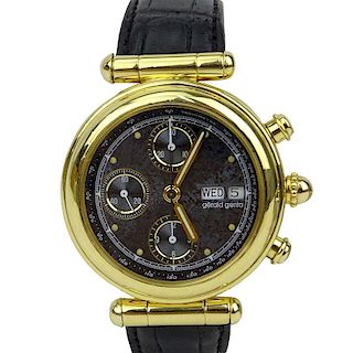 Men's Vintage Gerald Genta 18 Karat Yellow Gold Chronograph Automatic Movement Watch with Russian Meteor Dial, Crocodile Stra
