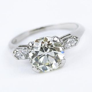 Art Deco Approx. 2.40 Carat Old European Cut Diamond and Platinum Engagement Ring.